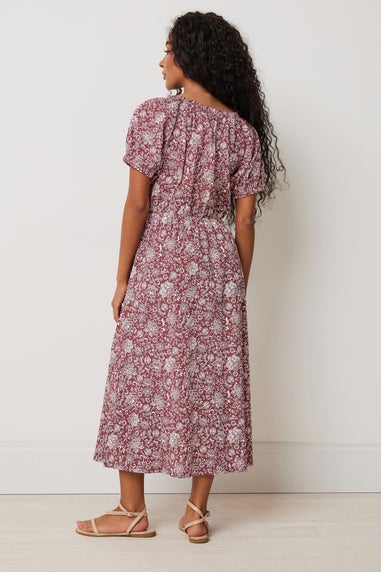 M&Co Petite Red Floral Print Midi Dress