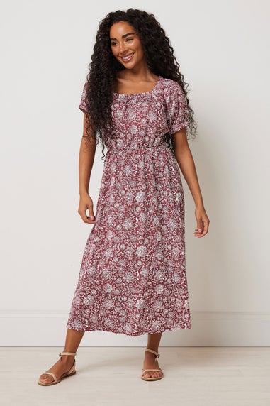 M&Co Petite Red Floral Print Midi Dress
