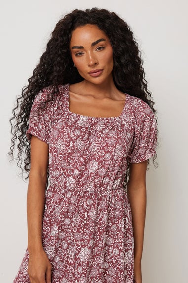 M&Co Petite Red Floral Print Midi Dress