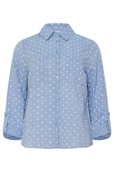 M&Co Petite Blue Cotton Dobby Long Sleeve Shirt
