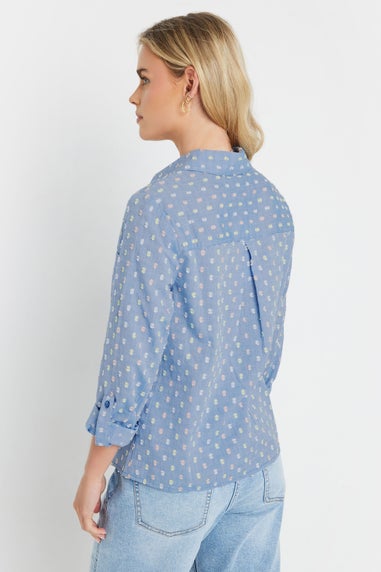 M&Co Petite Blue Cotton Dobby Long Sleeve Shirt