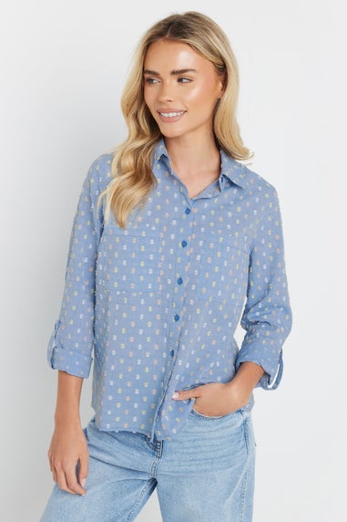 M&Co Petite Blue Cotton Dobby Long Sleeve Shirt