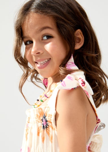 Raffya Kids Ecru Flora Gathered Hand Drawn Floral Print Dress (3-9 Years)