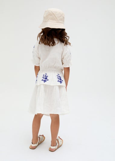Raffya Kids White Ally Paneled Waist Embroidered Skirt (3-9 Years)