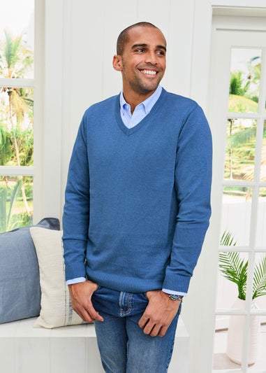 Cotton Traders Iris Cotton V-Neck Jumper
