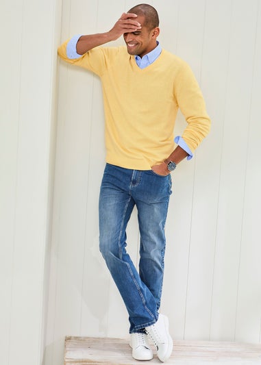 Cotton Traders Warm Lemon Cotton V-Neck Jumper