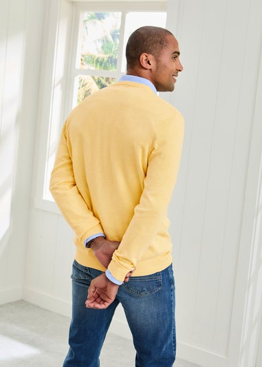 Cotton Traders Warm Lemon Cotton V-Neck Jumper
