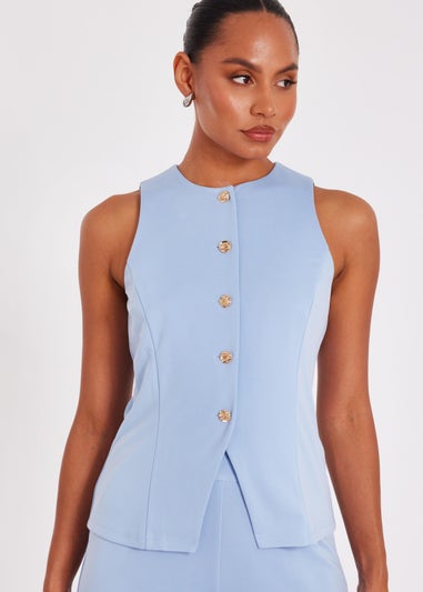 Quiz Blue Button Front Waistcoat
