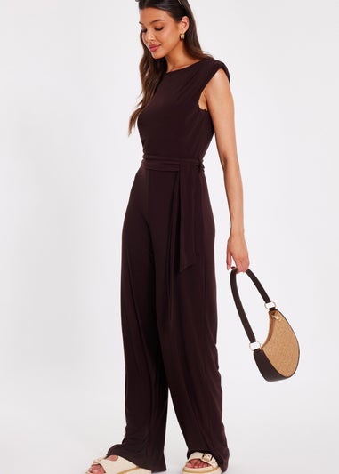 Quiz Brown Tie Waist Jumpsuit