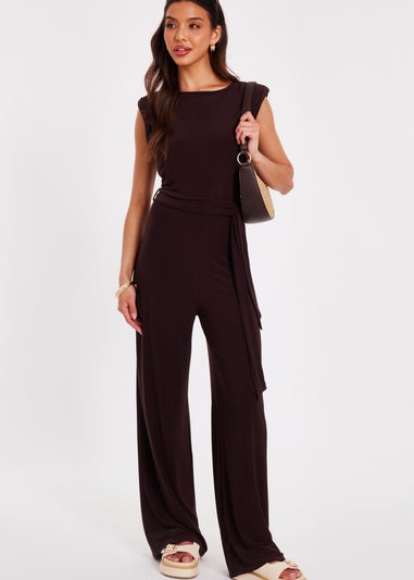 Quiz Brown Tie Waist Jumpsuit