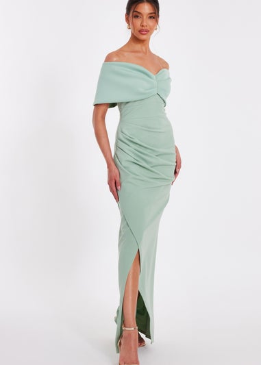 Quiz Green Bardot Wrap Maxi Dress