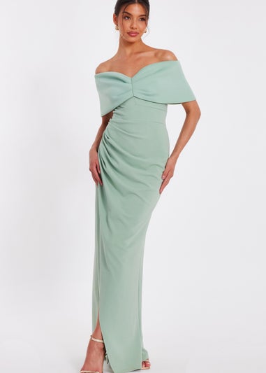 Quiz Green Bardot Wrap Maxi Dress