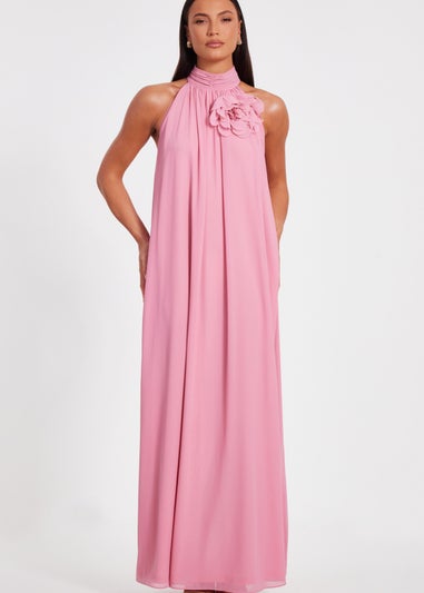 Quiz Pink Chiffon Corsage Maxi Dress