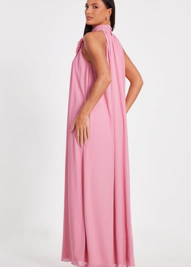 Quiz Pink Chiffon Corsage Maxi Dress