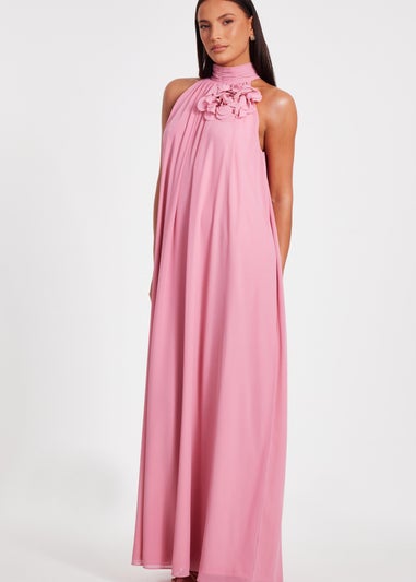Quiz Pink Chiffon Corsage Maxi Dress