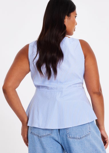 Quiz Blue Curve Striped Top