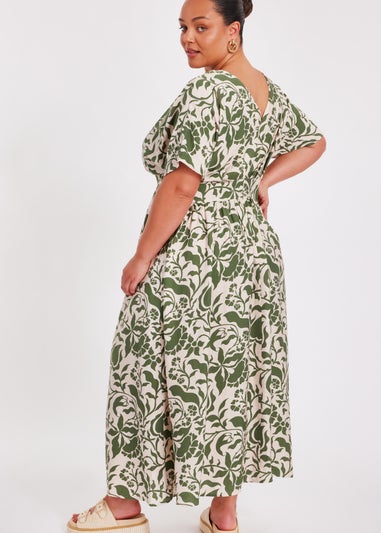 Quiz Khaki Curve Tropical Print Midaxi Dress