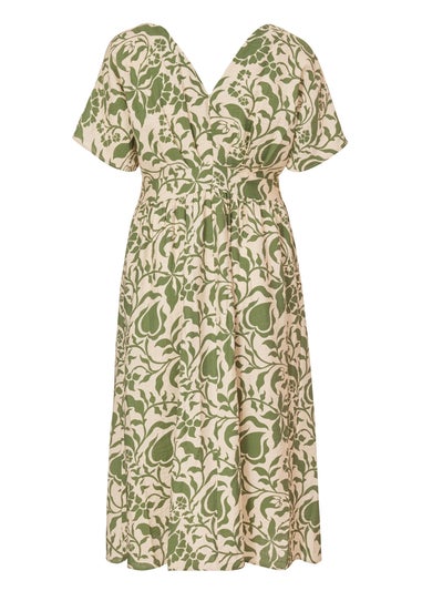 Quiz Khaki Curve Tropical Print Midaxi Dress