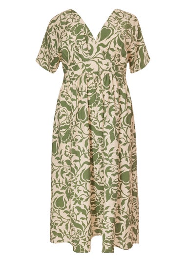Quiz Khaki Curve Tropical Print Midaxi Dress