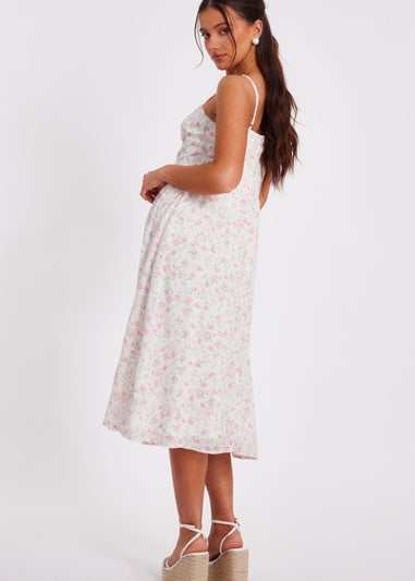 Quiz White Petite Floral Print Midi Dress