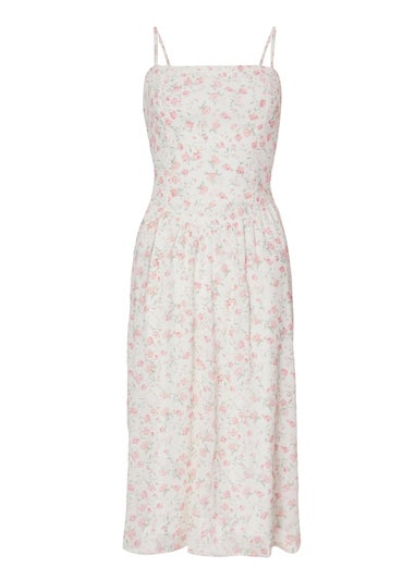 Quiz White Petite Floral Print Midi Dress