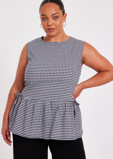 Quiz Black Curve Gingham Peplum Top