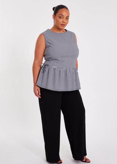 Quiz Black Curve Gingham Peplum Top