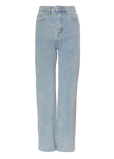 Quiz Blue Denim Diamante Stripe Jeans