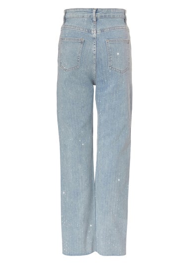 Quiz Blue Denim Diamante Stripe Jeans