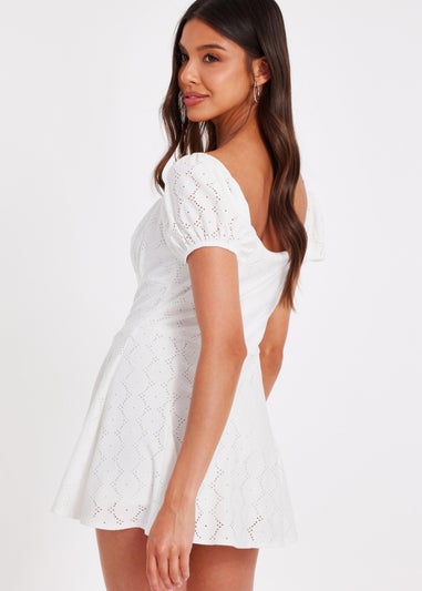 Quiz White Embroidered Milkmaid Playsuit