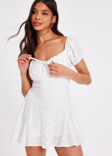 Quiz White Embroidered Milkmaid Playsuit