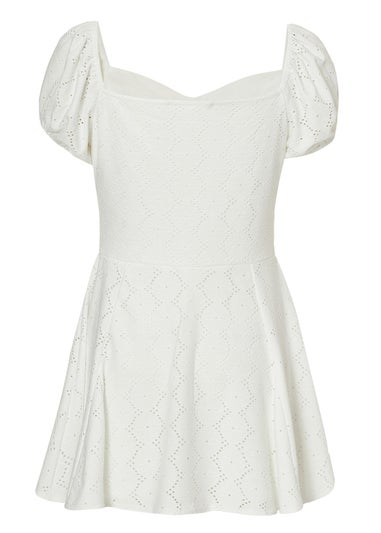 Quiz White Embroidered Milkmaid Playsuit