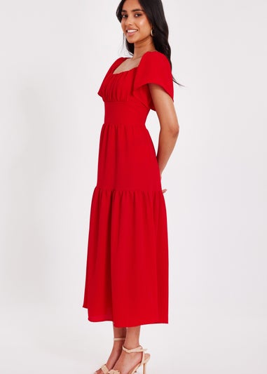 Quiz Red Petite Short Sleeve Midaxi Dress