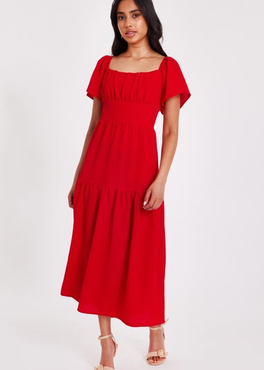 Quiz Red Petite Short Sleeve Midaxi Dress