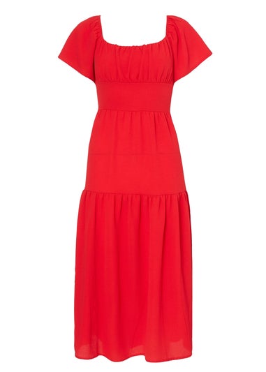 Quiz Red Petite Short Sleeve Midaxi Dress