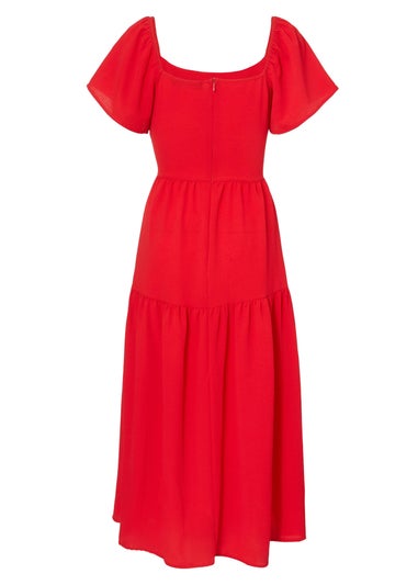 Quiz Red Petite Short Sleeve Midaxi Dress