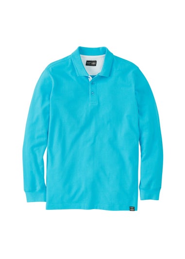Cotton Traders Fresh Blue Long Sleeve Polo Shirt