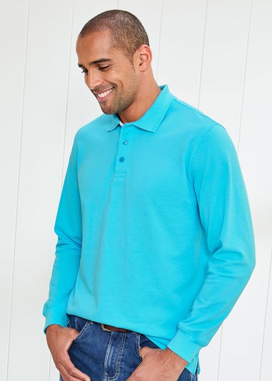 Cotton Traders Fresh Blue Long Sleeve Polo Shirt