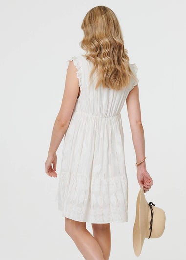Izabel London White Metallic Striped Texture Short Dress