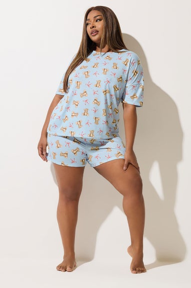 LIMITED COLLECTION Curve Blue Teddy Bear Bow Short Pyjama Set