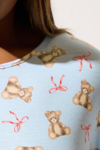 LIMITED COLLECTION Curve Blue Teddy Bear Bow Short Pyjama Set