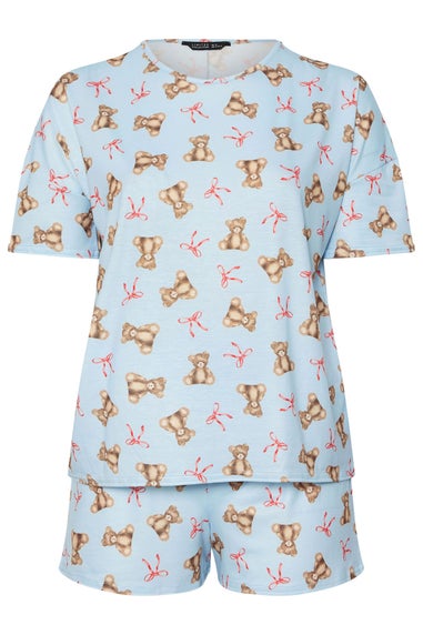 LIMITED COLLECTION Curve Blue Teddy Bear Bow Short Pyjama Set