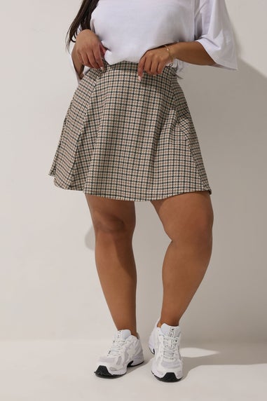 Yours Limited Collection Curve Brown Dogtooth Check Skirt
