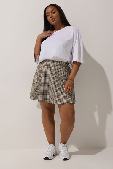Yours Limited Collection Curve Brown Dogtooth Check Skirt