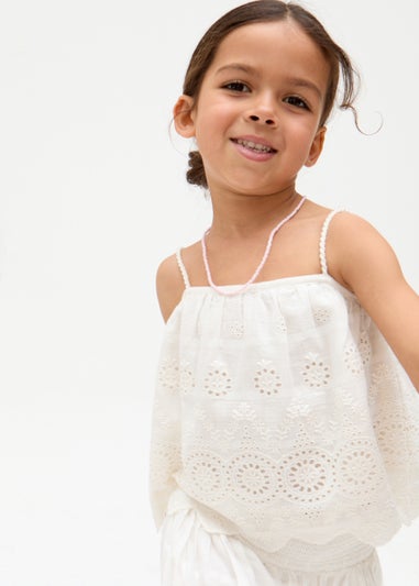 Raffya Kids White Rufa Spaghetti Strap Windowpane Check Cami (3-9 Years)