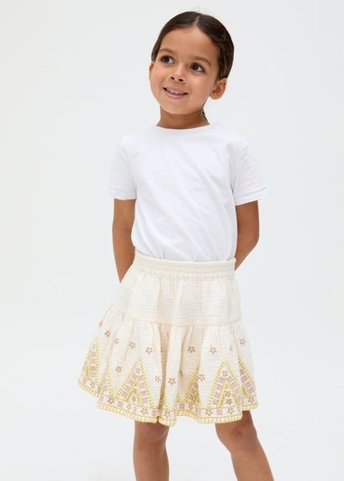 Raffya Kids Ecru Staranisse Tiered All Over Embroidered Skirt (3-9 Years)