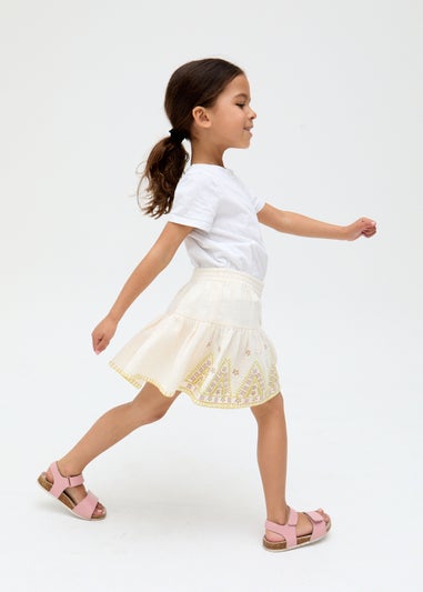 Raffya Kids Ecru Staranisse Tiered All Over Embroidered Skirt (3-9 Years)