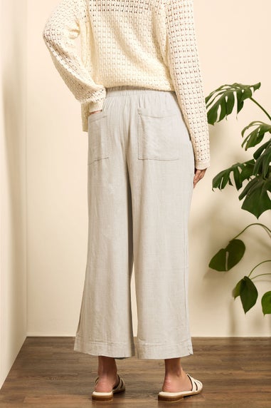 M&Co Natural Brown Cropped Wide Leg Linen Trousers
