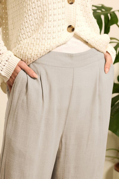 M&Co Natural Brown Cropped Wide Leg Linen Trousers