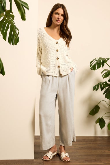 M&Co Natural Brown Cropped Wide Leg Linen Trousers